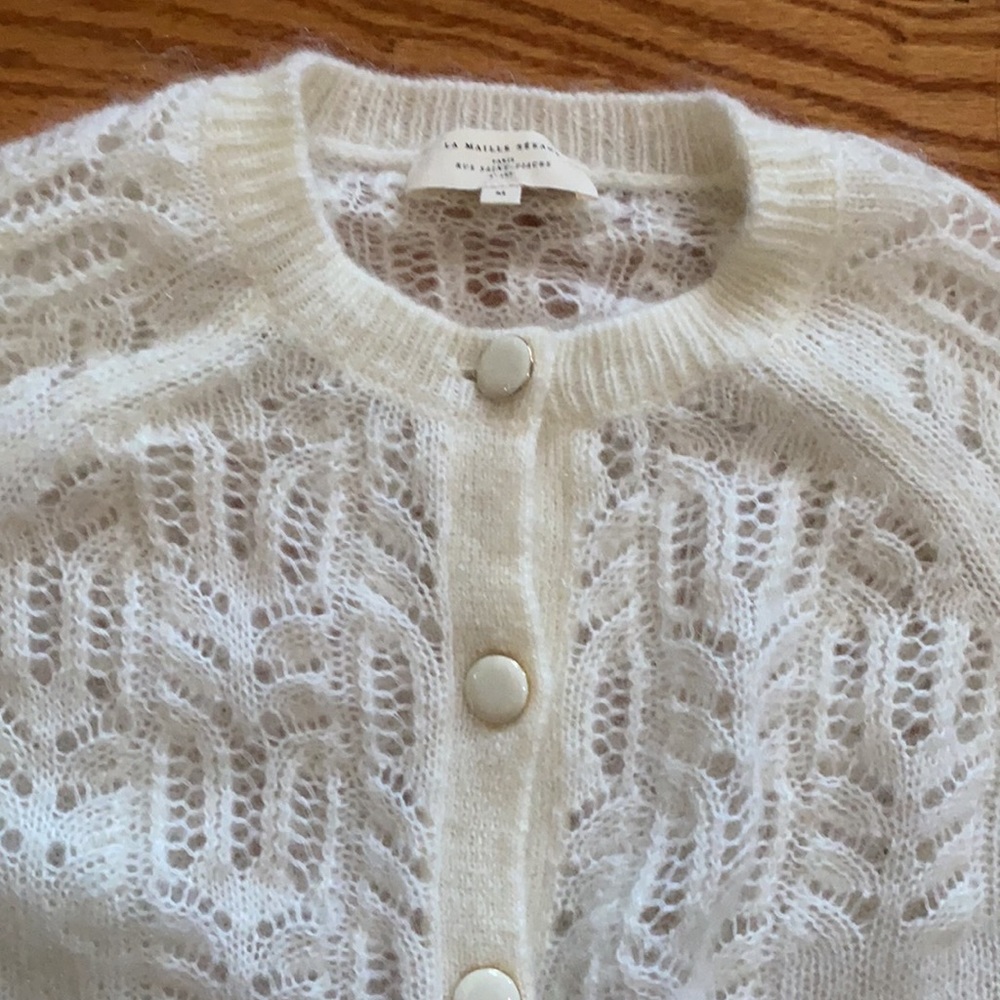 Sezane Cream Knit Openwork Cardigan - Picture 9 of 12